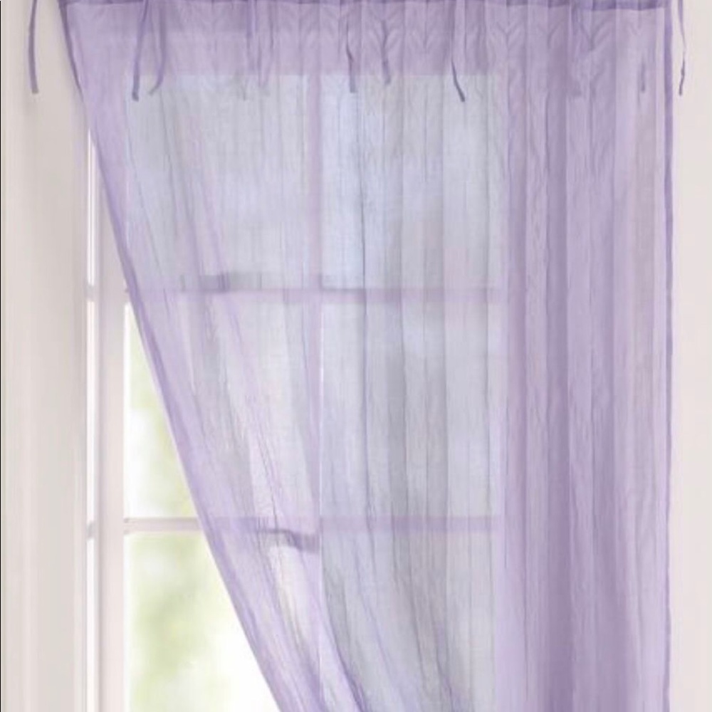 PB Teen Lavender, sheer cotton tie top curtain panel (1). Size 40”x96”